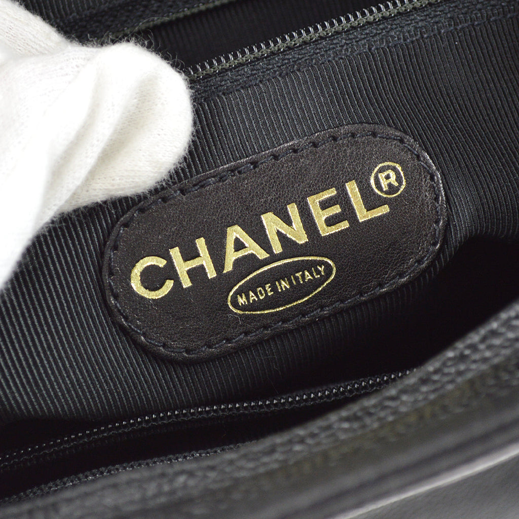 Chanel Triple CC Chain Shoulder Tote Bag Black Caviar