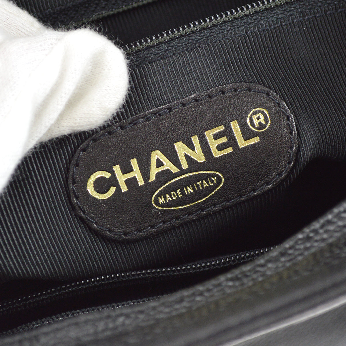 Chanel Triple CC Chain Shoulder Tote Bag Black Caviar