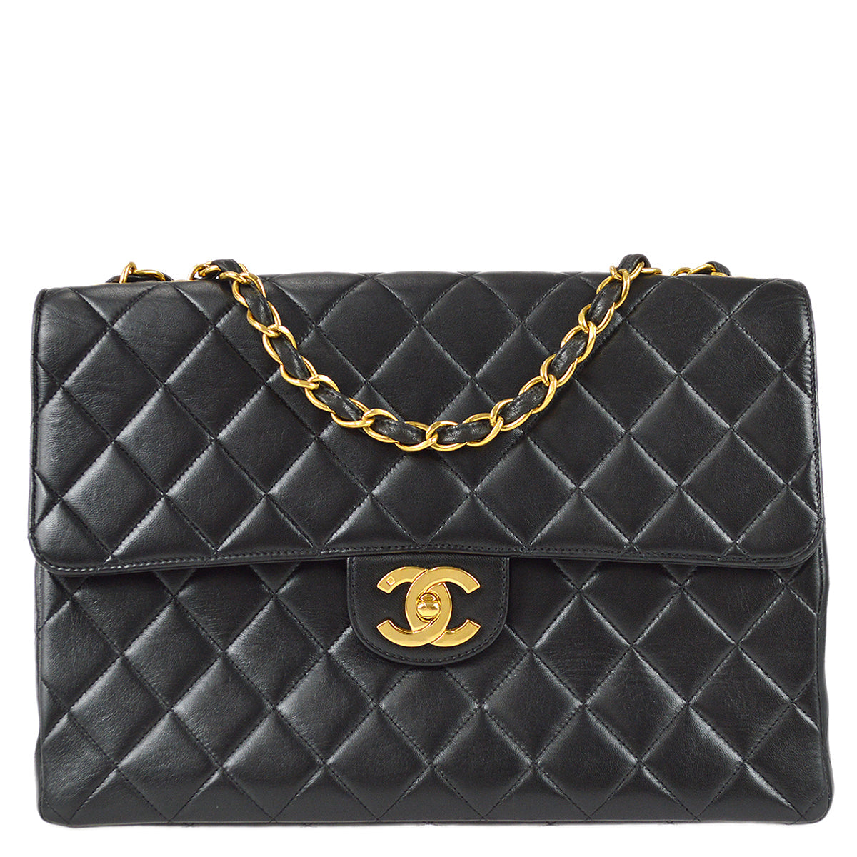 Chanel Classic Flap Jumbo Chain Shoulder Bag Black Lambskin