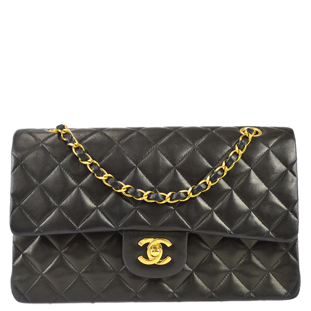 Chanel 1994-1996 Classic Double Flap Medium Shoulder Bag Black Lambskin