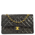 Chanel 1994-1996 Classic Double Flap Medium Shoulder Bag Black Lambskin