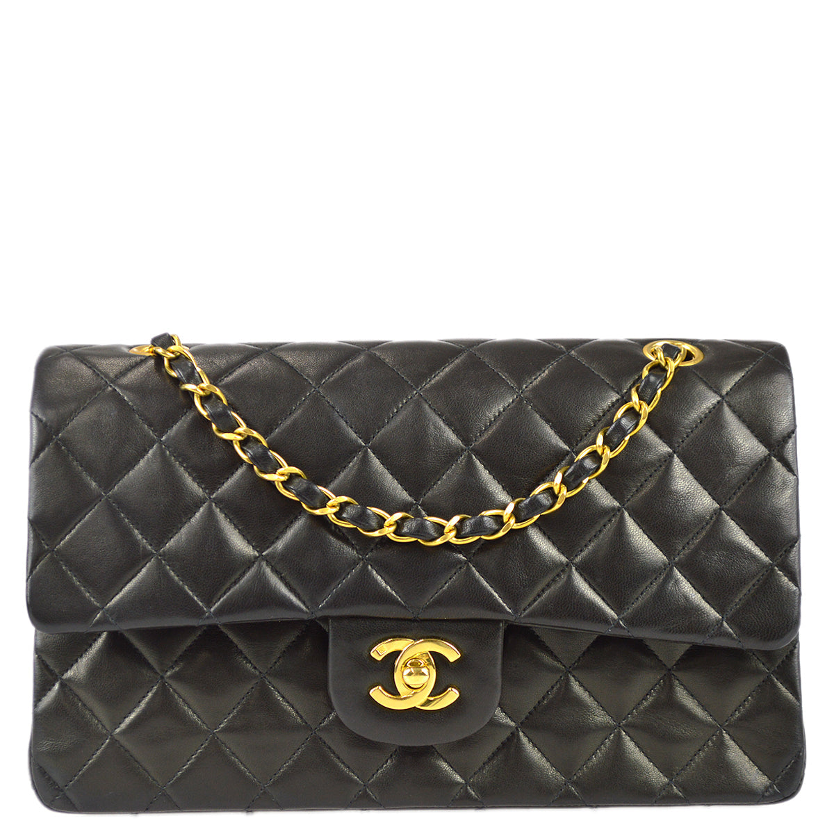 Chanel 1994-1996 Classic Double Flap Medium Shoulder Bag Black Lambskin