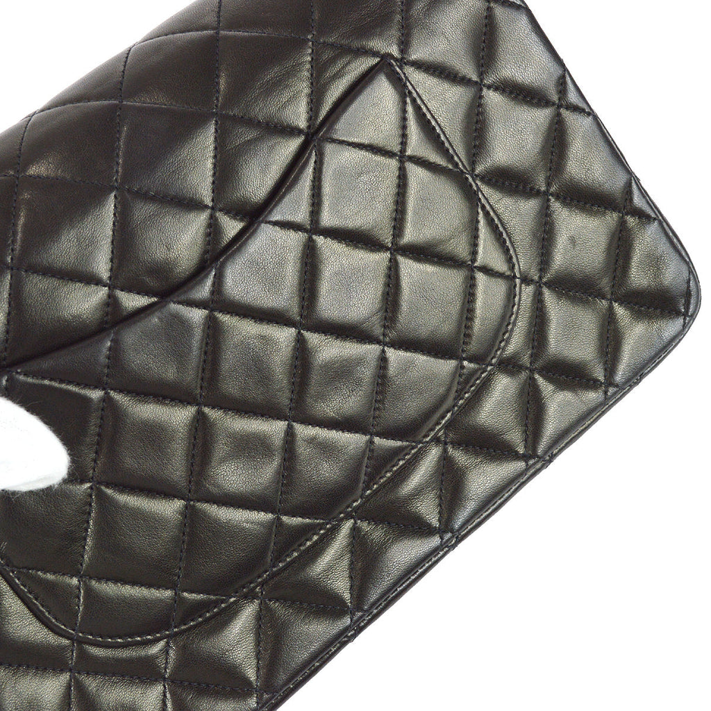 Chanel 1994-1996 Classic Double Flap Medium Shoulder Bag Black Lambskin