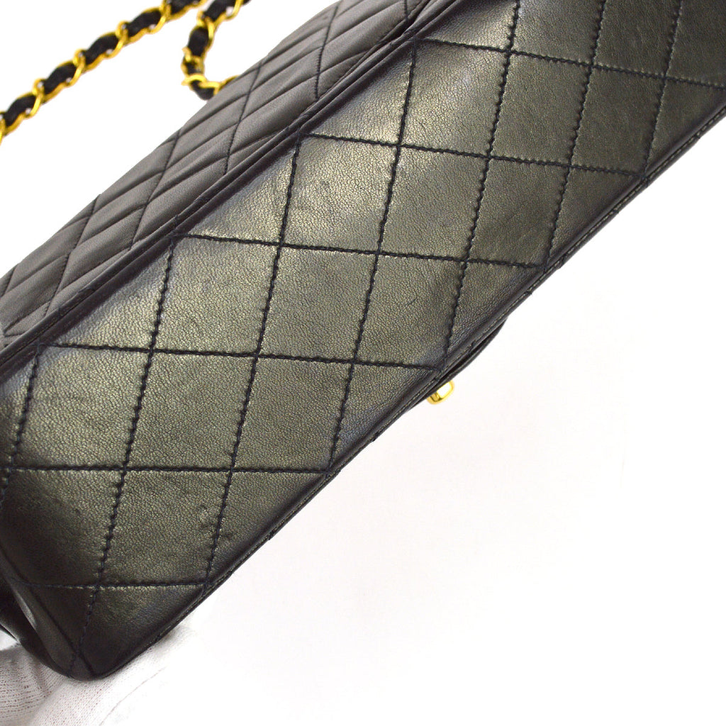 Chanel 1994-1996 Classic Double Flap Medium Shoulder Bag Black Lambskin
