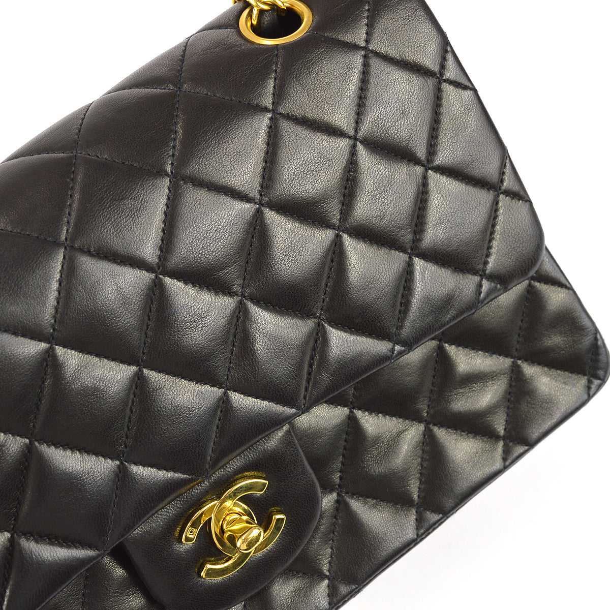 Chanel 1994-1996 Classic Double Flap Medium Shoulder Bag Black Lambskin