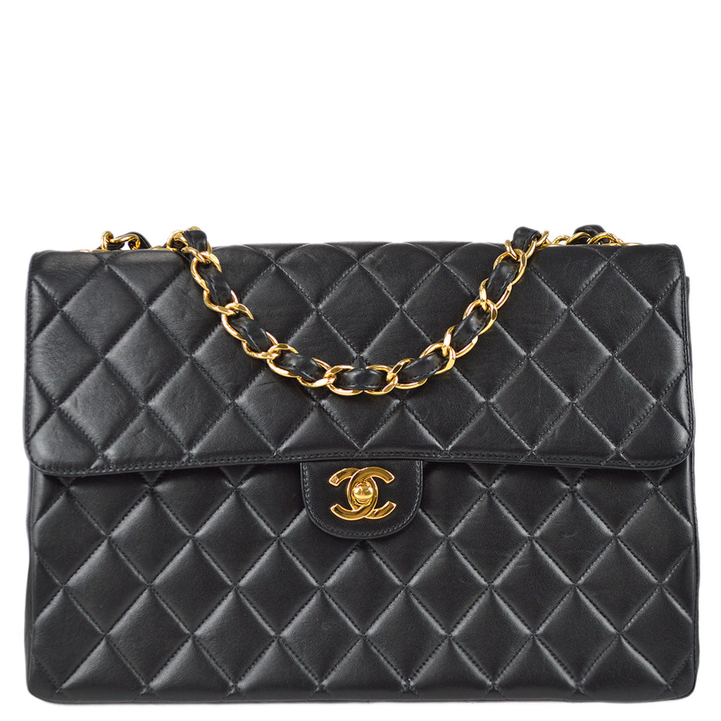 Chanel Classic Flap Jumbo Chain Shoulder Bag Black Lambskin
