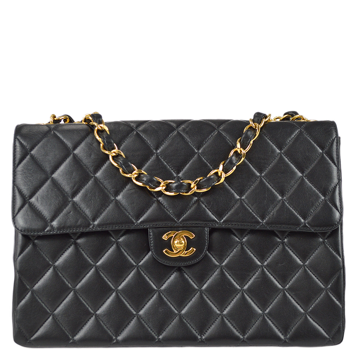 Chanel Classic Flap Jumbo Chain Shoulder Bag Black Lambskin