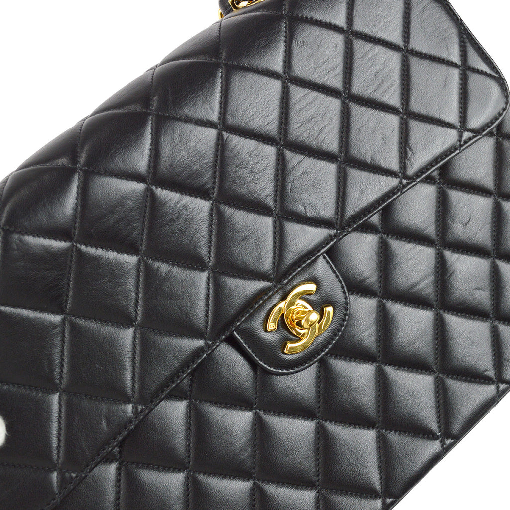 Chanel Classic Flap Jumbo Chain Shoulder Bag Black Lambskin