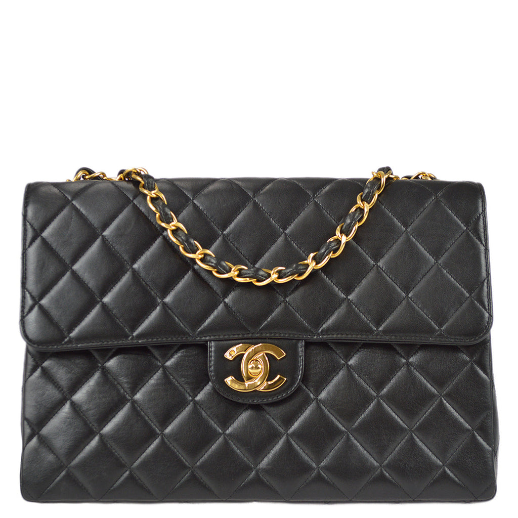 Chanel Classic Flap Jumbo Chain Shoulder Bag Black Lambskin