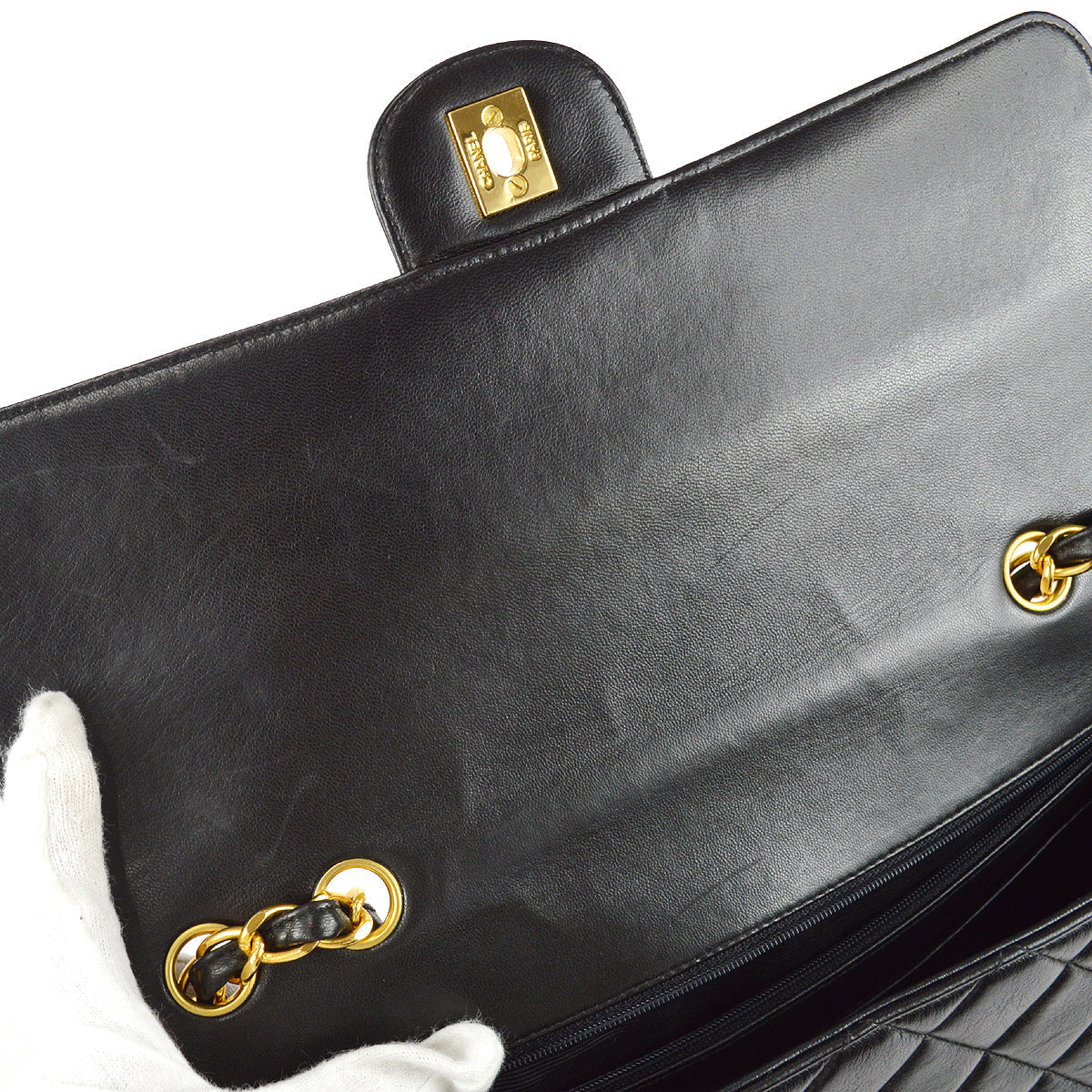 Chanel Classic Flap Jumbo Chain Shoulder Bag Black Lambskin