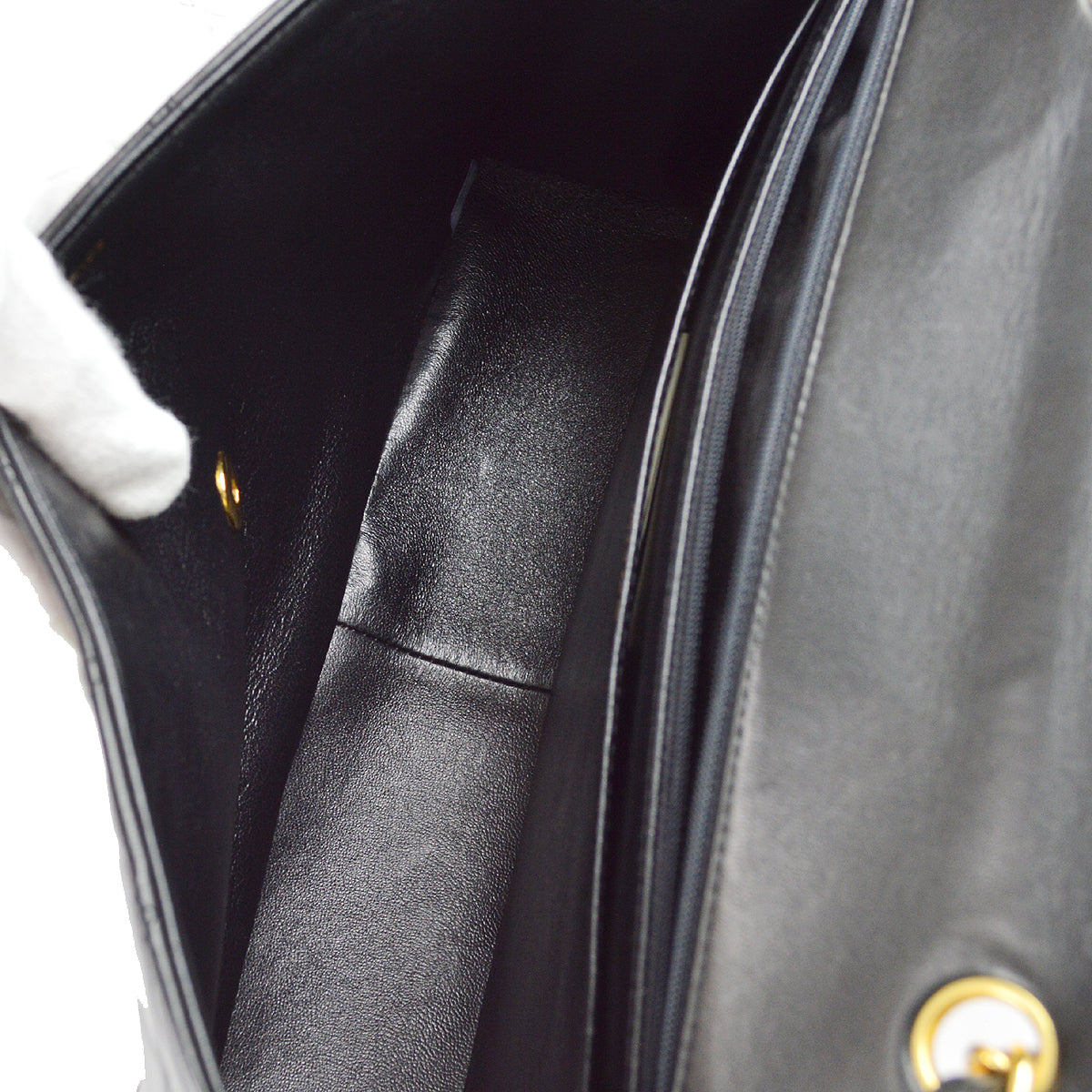 Chanel Classic Flap Jumbo Chain Shoulder Bag Black Lambskin