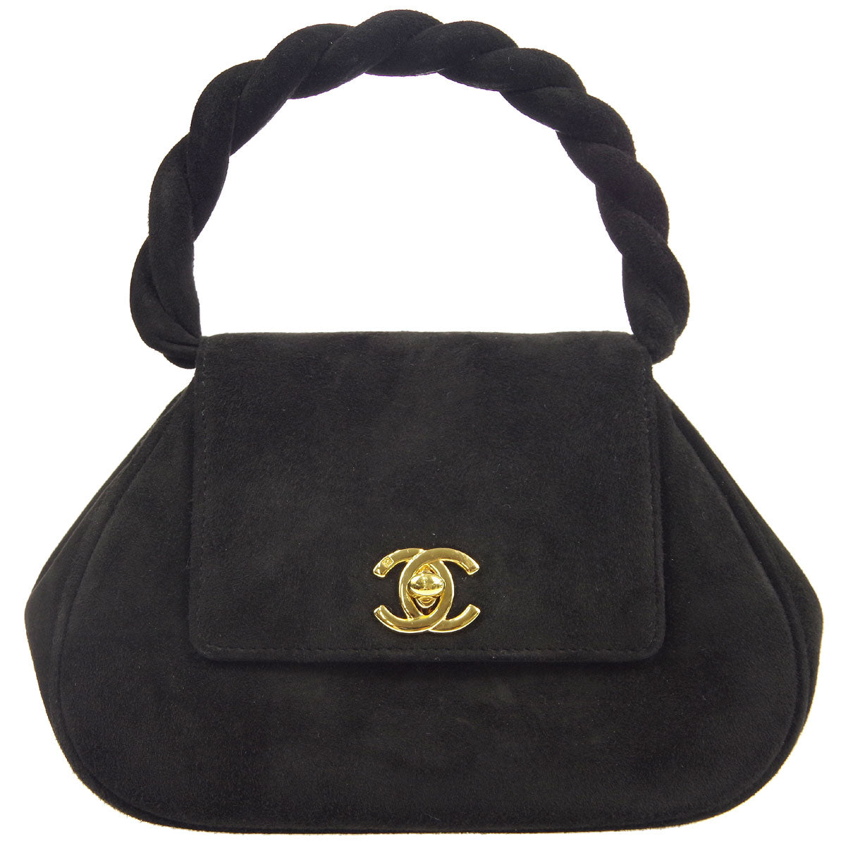Chanel * Braided Handbag Black Suede