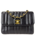 Chanel * 1994-1996 Black Lambskin Mini Vertical Stitch Straight Flap Bag