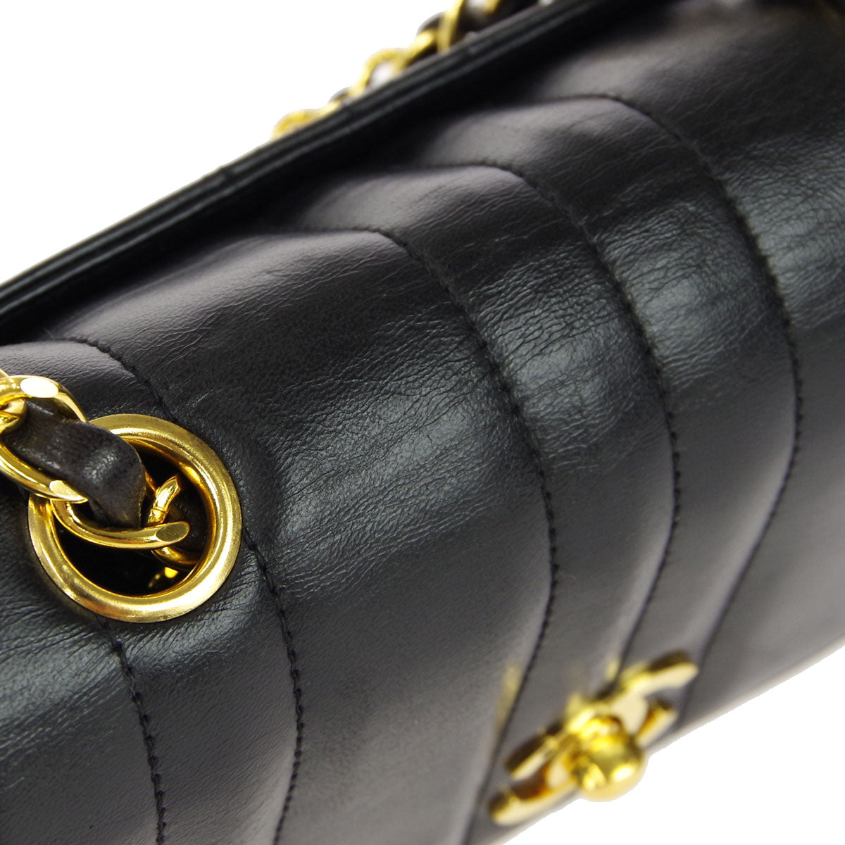 Chanel * 1994-1996 Black Lambskin Mini Vertical Stitch Straight Flap Bag