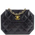 Chanel * Octagonal Chain Shoulder Bag Black Lizard