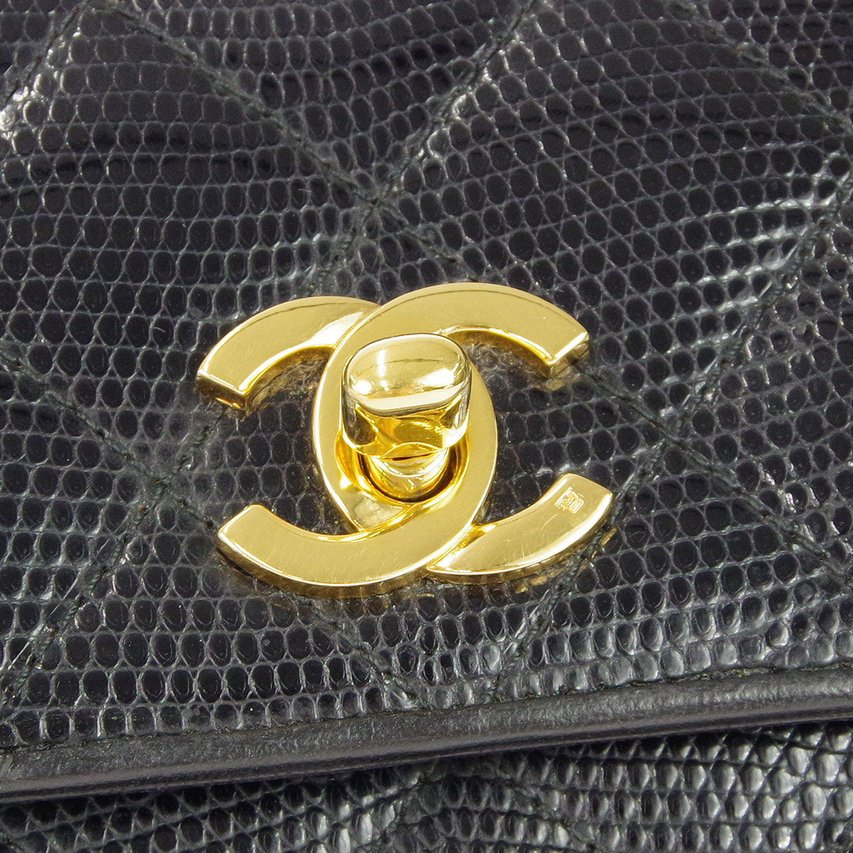 Chanel * Octagonal Chain Shoulder Bag Black Lizard