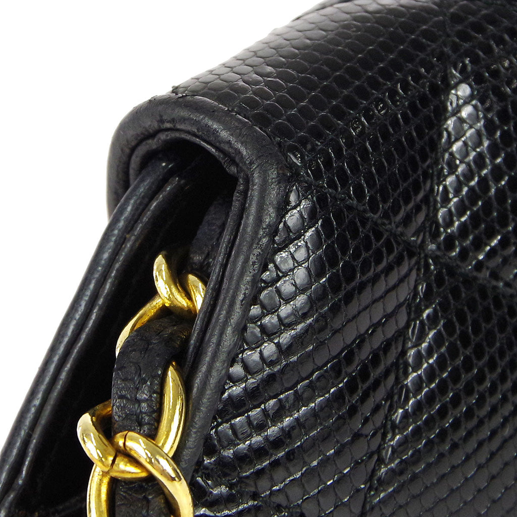 Chanel * Octagonal Chain Shoulder Bag Black Lizard