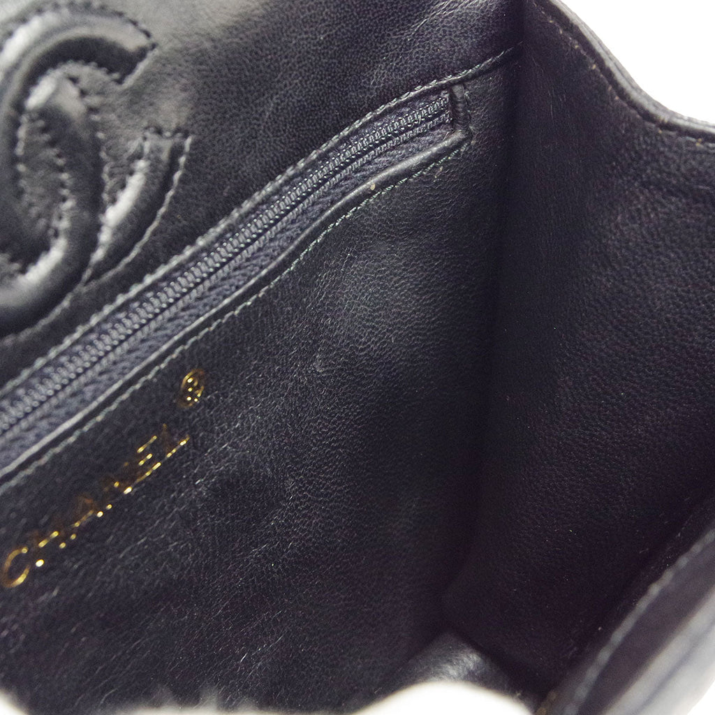 Chanel * Octagonal Chain Shoulder Bag Black Lizard