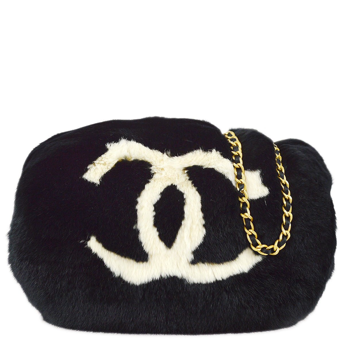 Chanel Hand Warmer Chain Shoulder Bag Black Fur