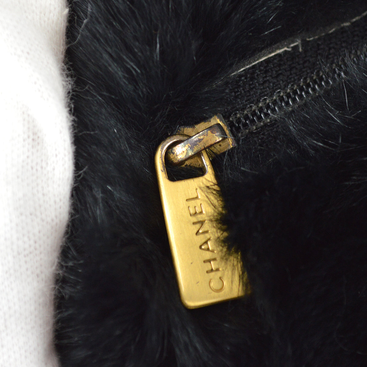 Chanel Hand Warmer Chain Shoulder Bag Black Fur