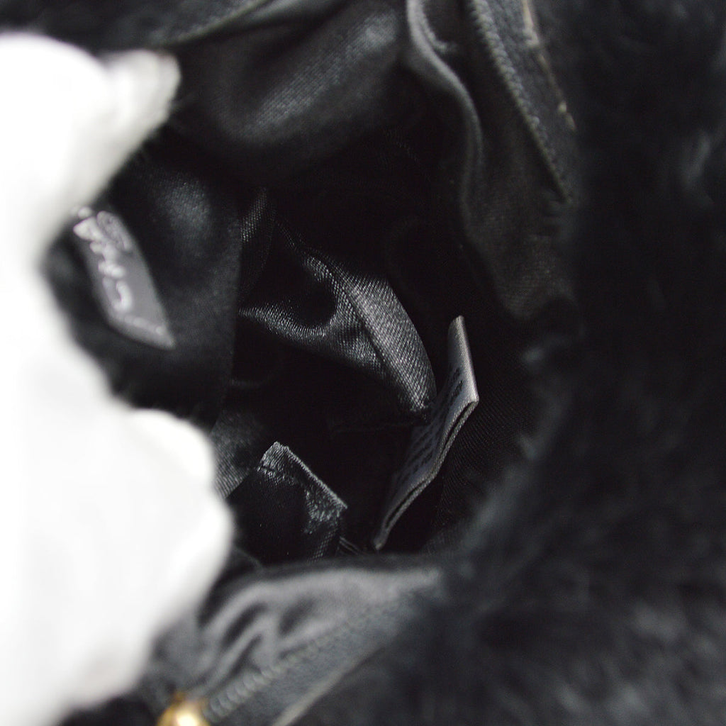 Chanel Hand Warmer Chain Shoulder Bag Black Fur