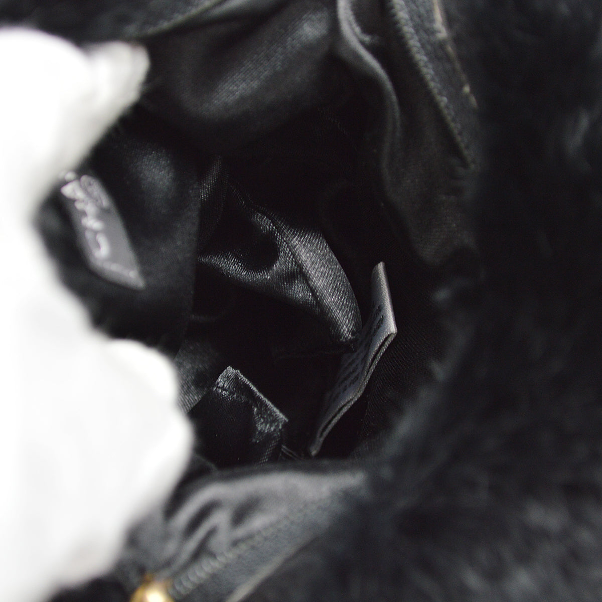 Chanel Hand Warmer Chain Shoulder Bag Black Fur