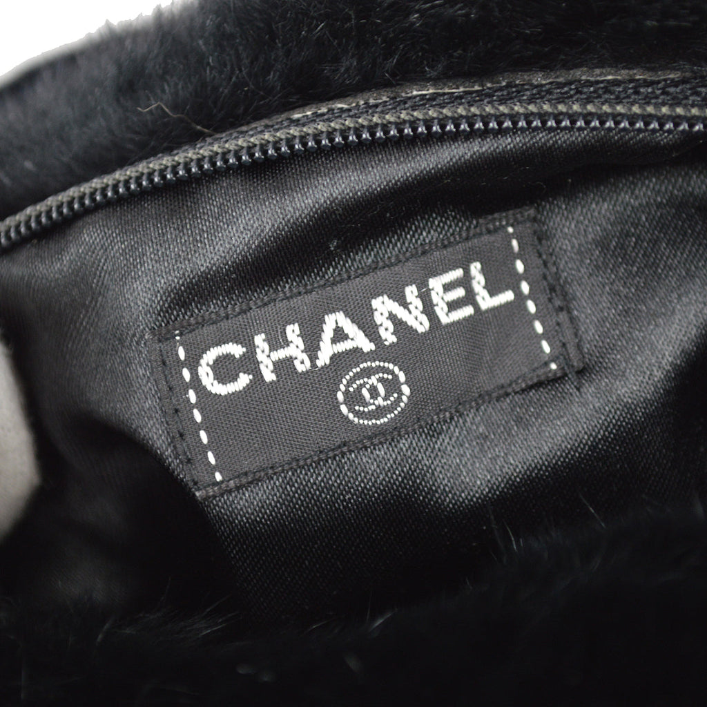 Chanel Hand Warmer Chain Shoulder Bag Black Fur