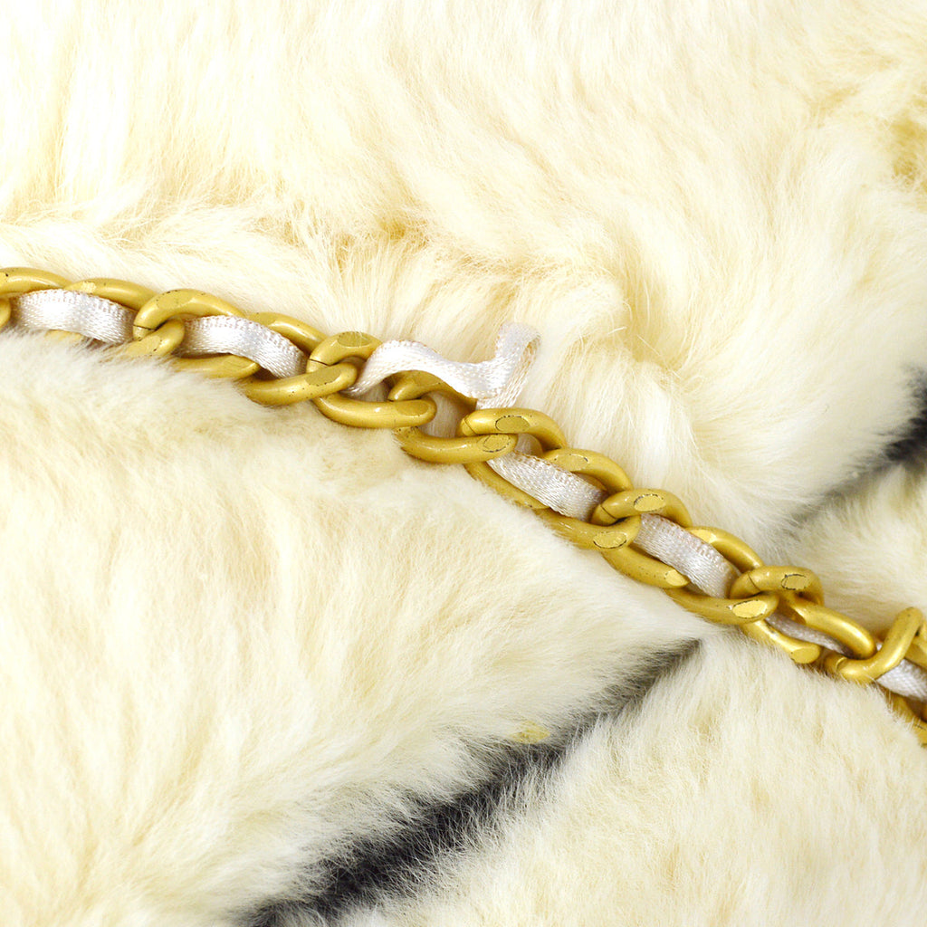 Chanel Hand Warmer Chain Shoulder Bag White Fur