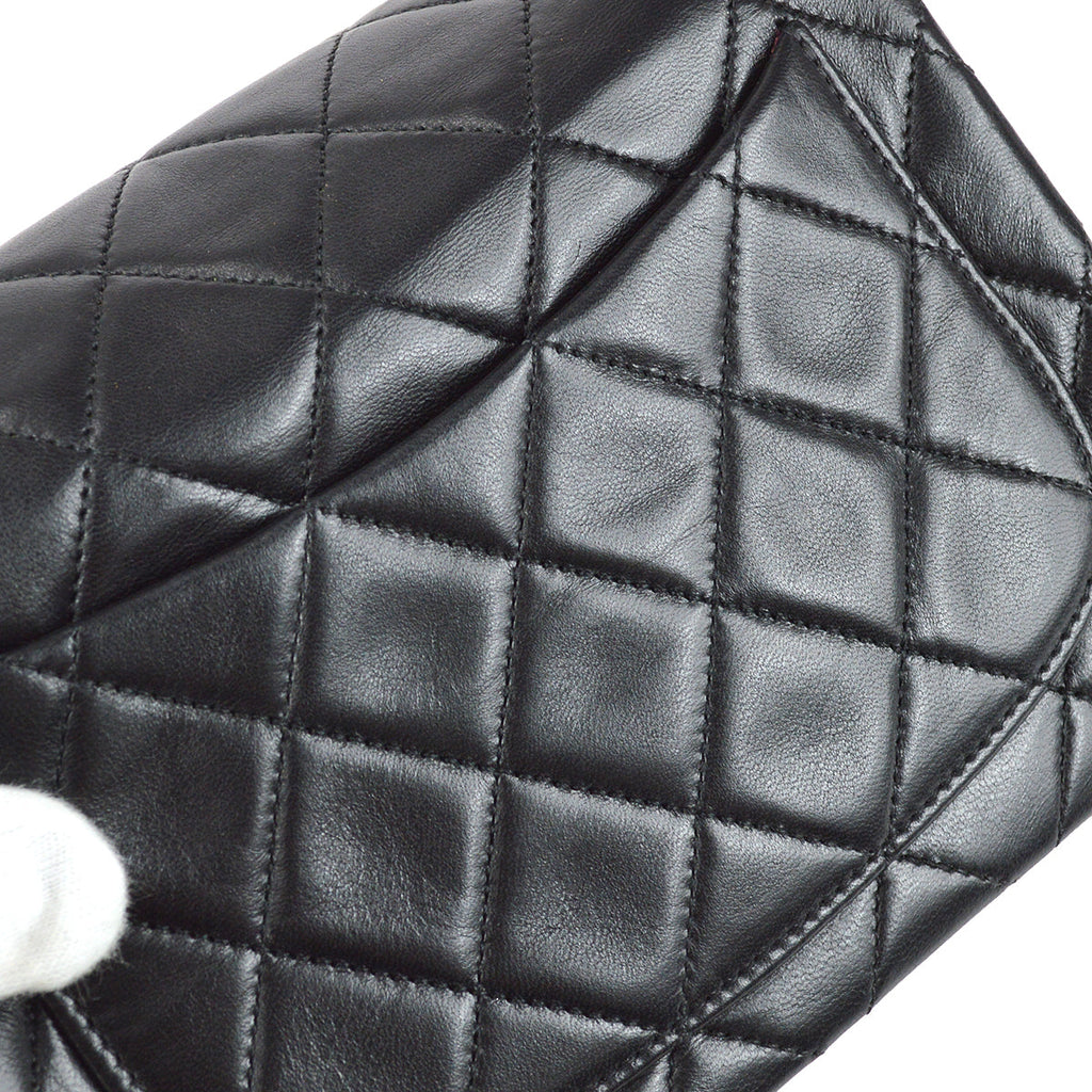 Chanel 1989-1991 Classic Flap Mini Square Chain Shoulder Bag Black Lambskin