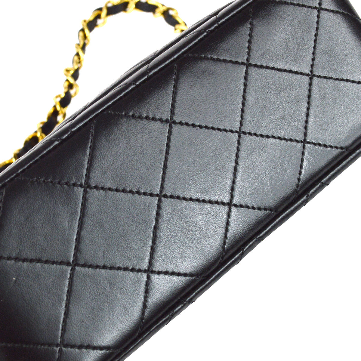 Chanel 1989-1991 Classic Flap Mini Square Chain Shoulder Bag Black Lambskin