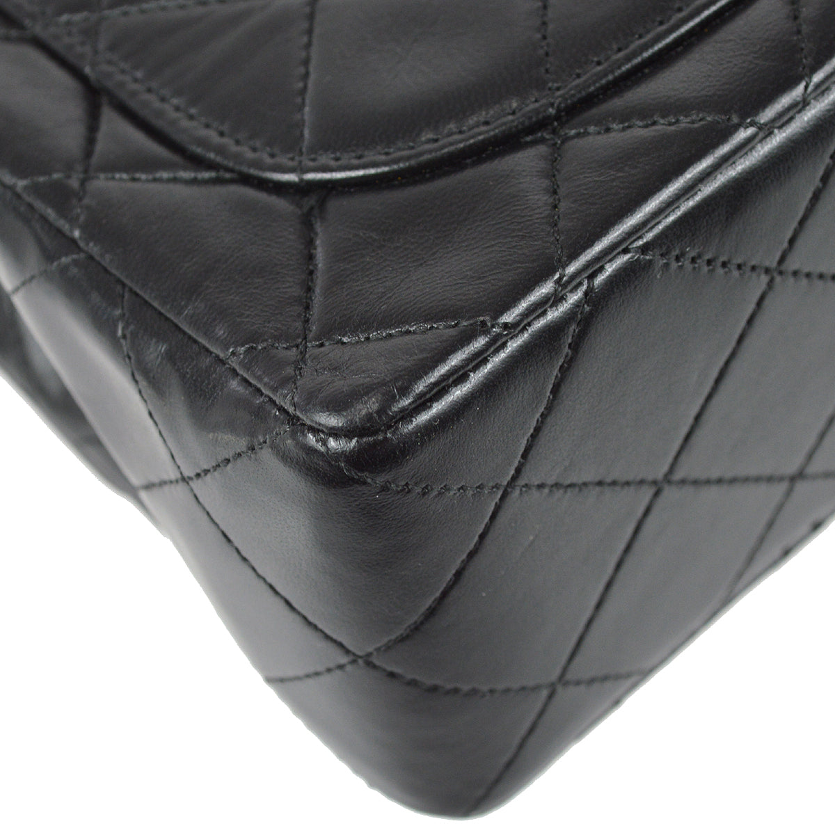 Chanel 1989-1991 Classic Flap Mini Square Chain Shoulder Bag Black Lambskin