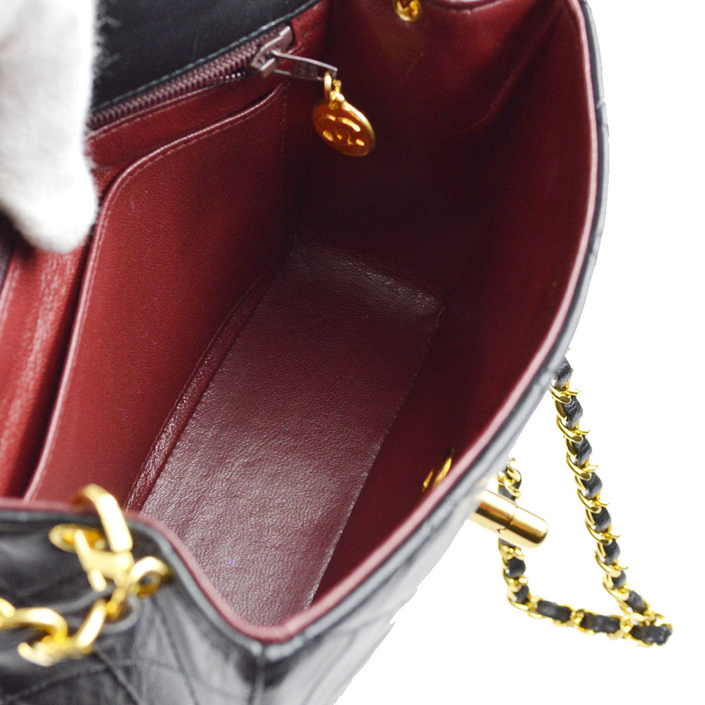 Chanel 1989-1991 Classic Flap Mini Square Chain Shoulder Bag Black Lambskin
