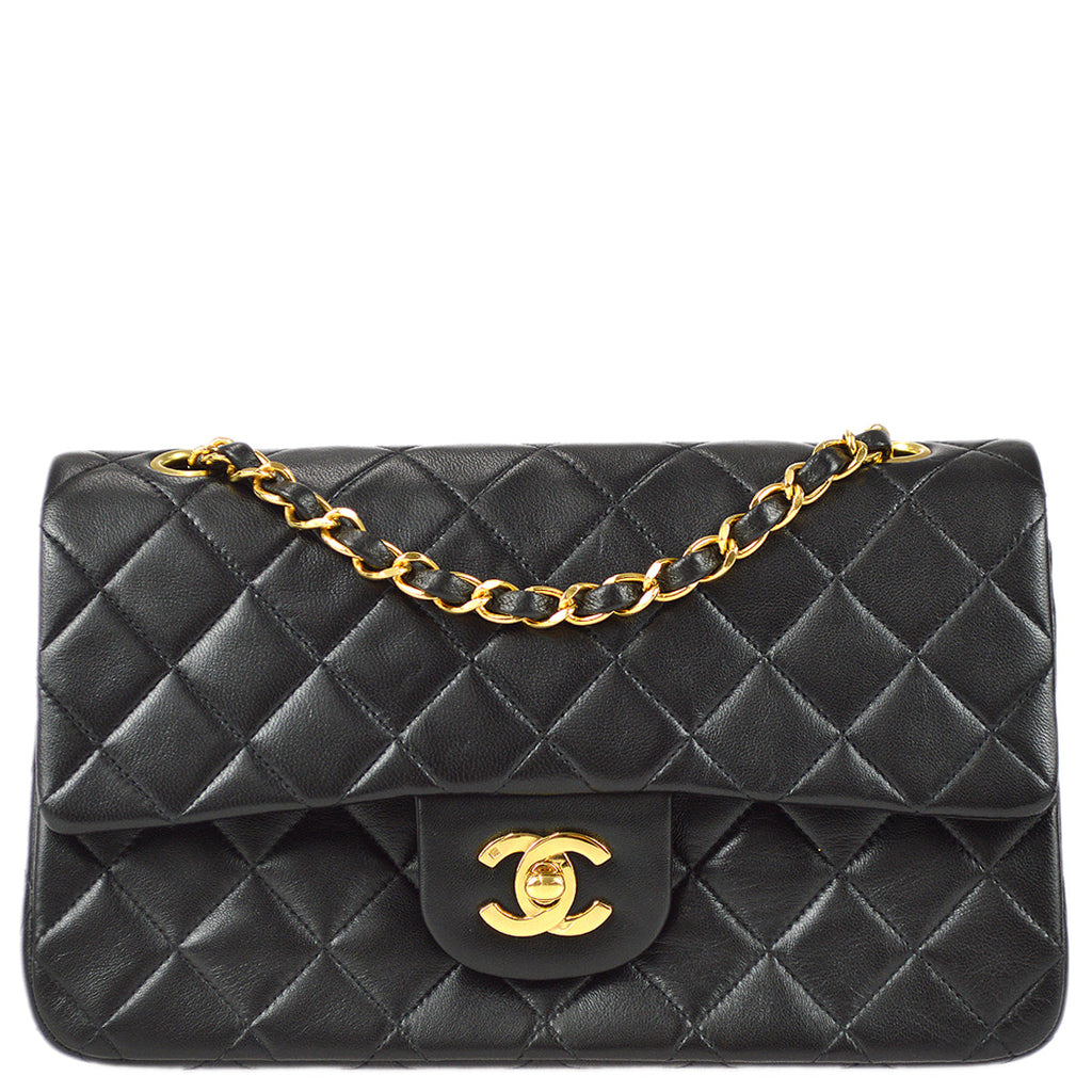 Chanel 1991-1994 Classic Double Flap Small Shoulder Bag Black Lambskin