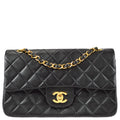 Chanel 1991-1994 Classic Double Flap Small Shoulder Bag Black Lambskin
