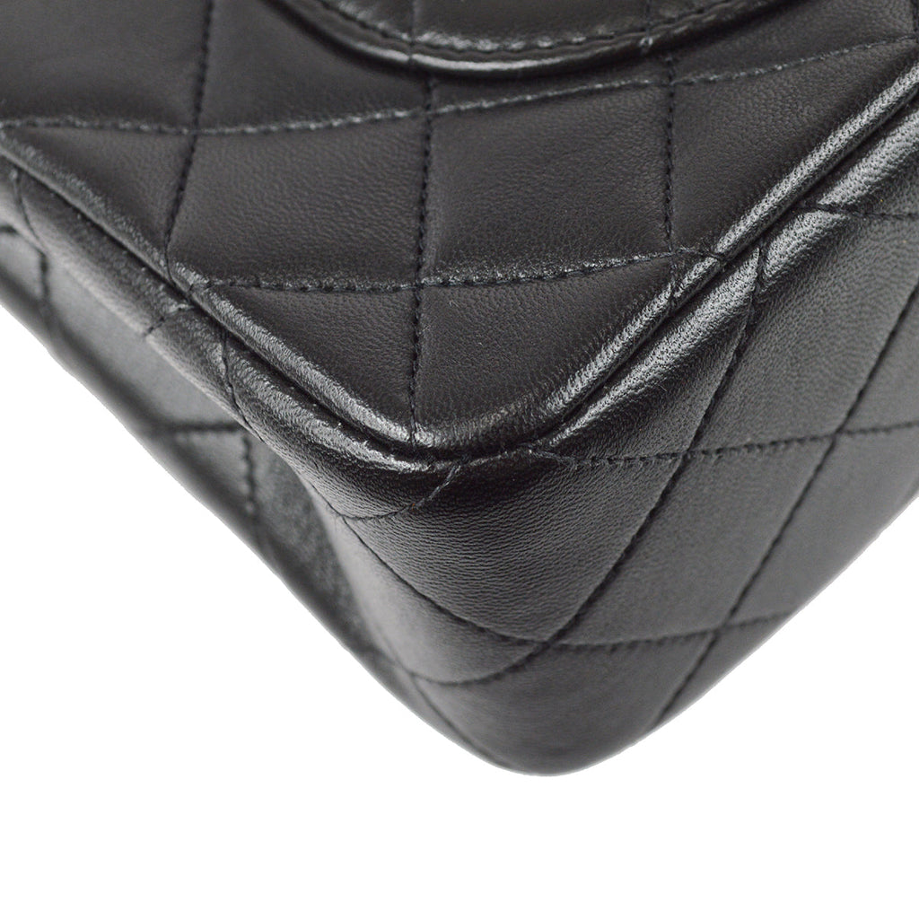 Chanel 1991-1994 Classic Double Flap Small Shoulder Bag Black Lambskin