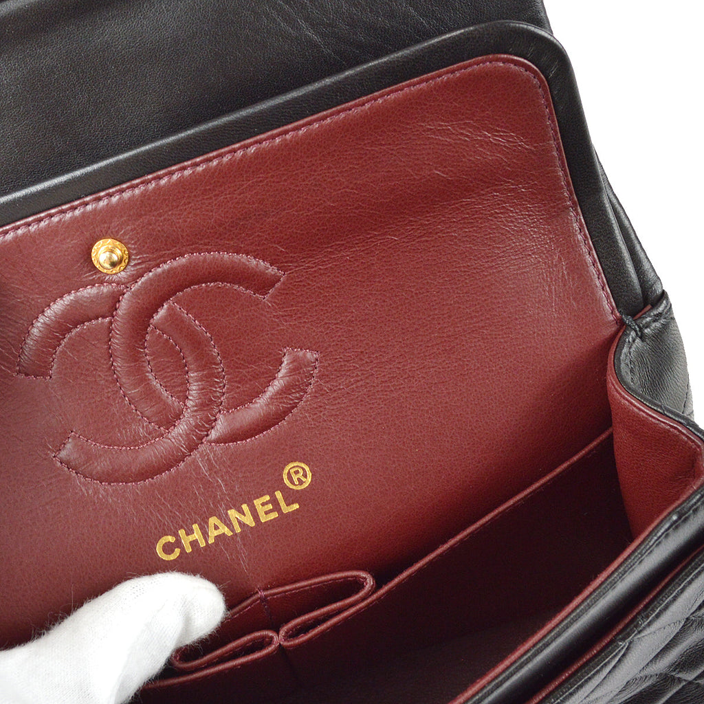 Chanel 1991-1994 Classic Double Flap Small Shoulder Bag Black Lambskin