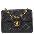 Chanel 1996-1997 Classic Flap Mini Square Chain Shoulder Bag Black Lambskin