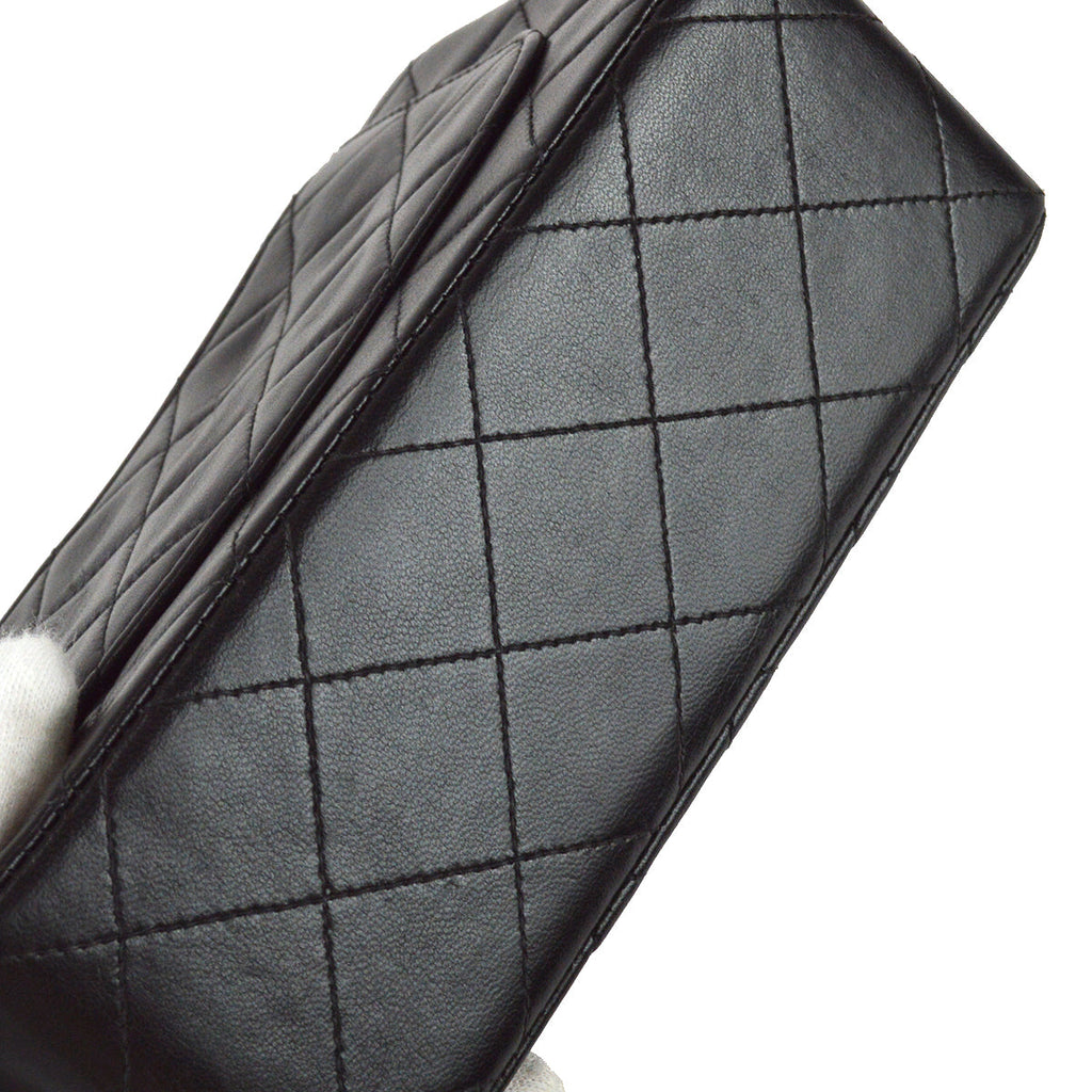 Chanel 1996-1997 Classic Flap Mini Square Chain Shoulder Bag Black Lambskin