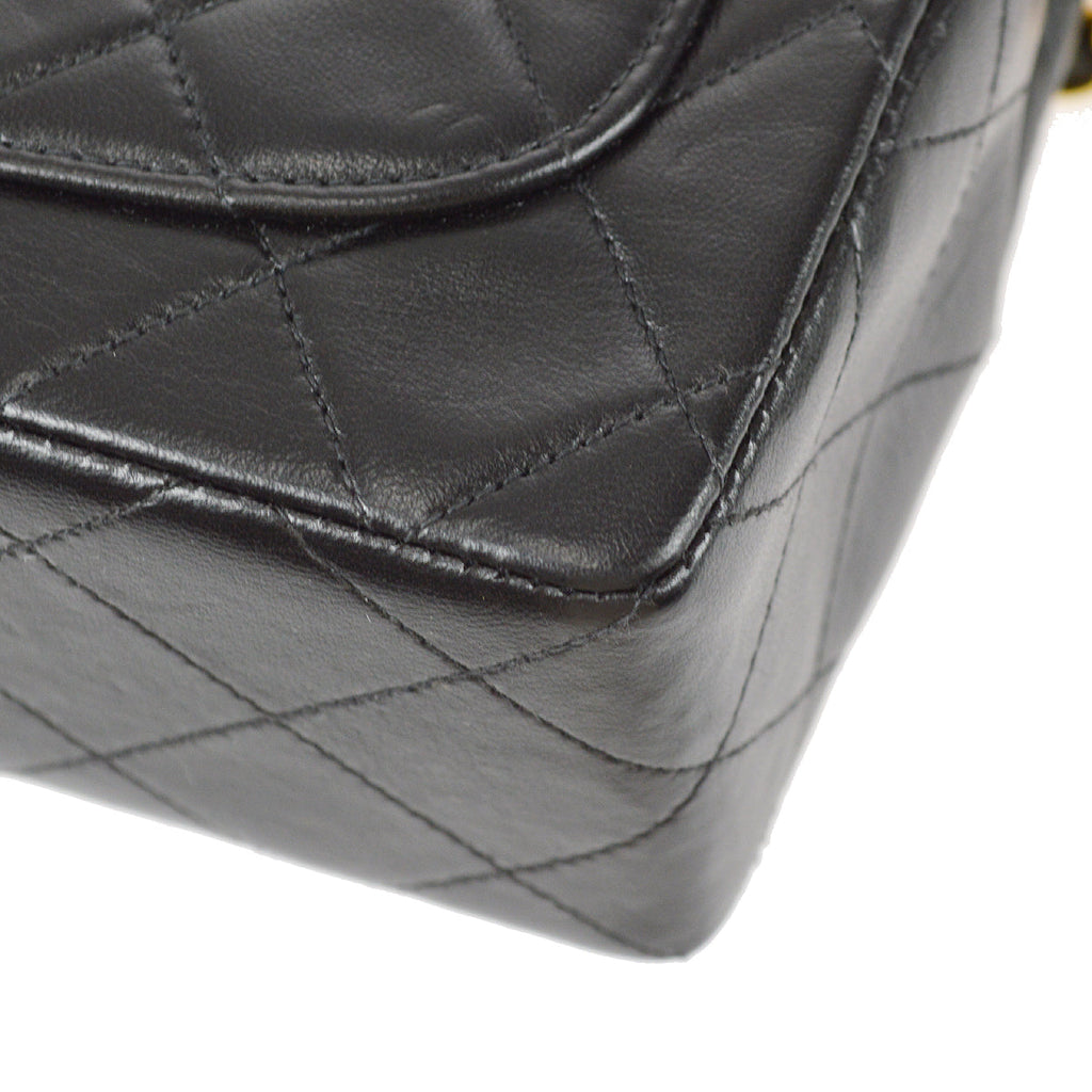 Chanel 1996-1997 Classic Flap Mini Square Chain Shoulder Bag Black Lambskin