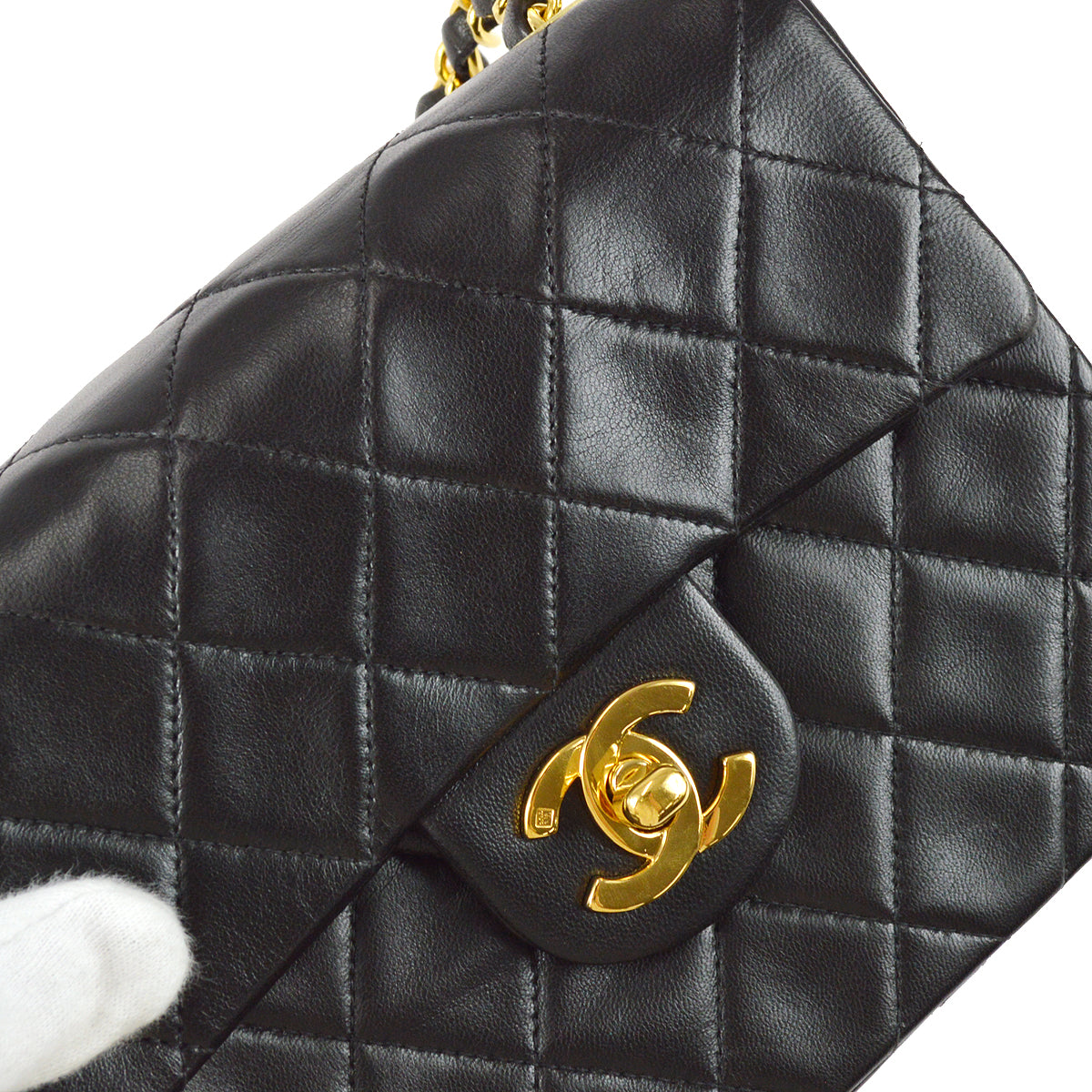 Chanel 1996-1997 Classic Flap Mini Square Chain Shoulder Bag Black Lambskin