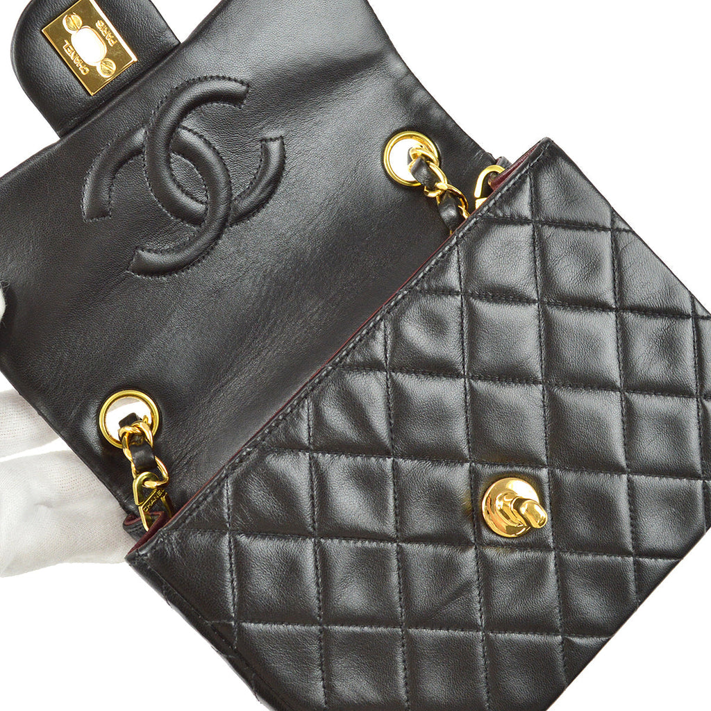 Chanel 1996-1997 Classic Flap Mini Square Chain Shoulder Bag Black Lambskin