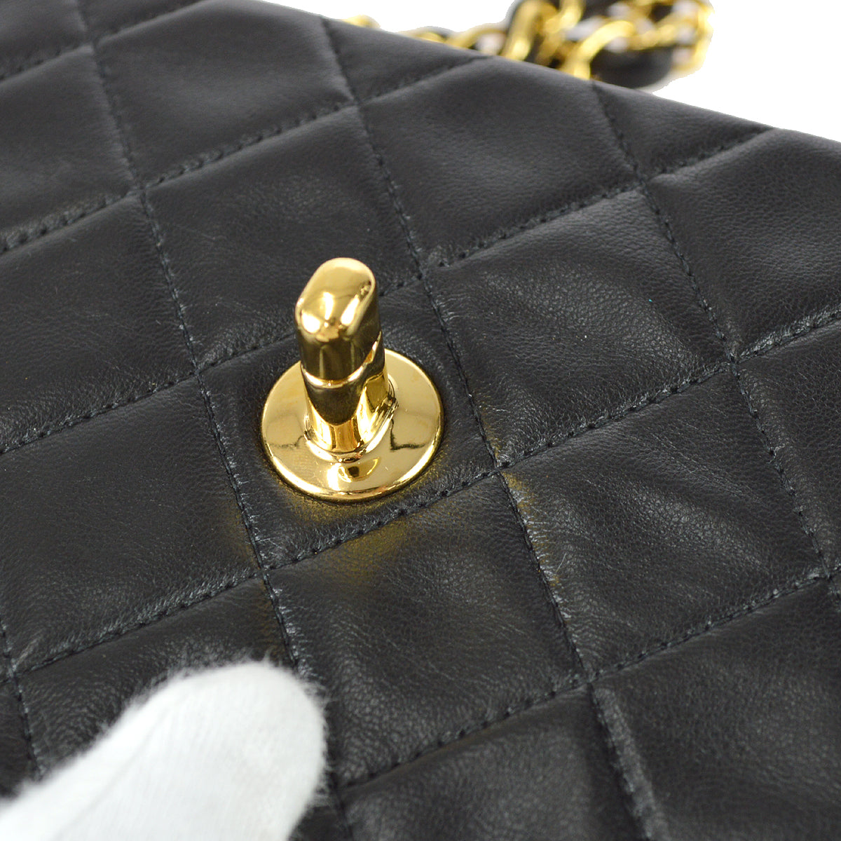 Chanel 1996-1997 Classic Flap Mini Square Chain Shoulder Bag Black Lambskin