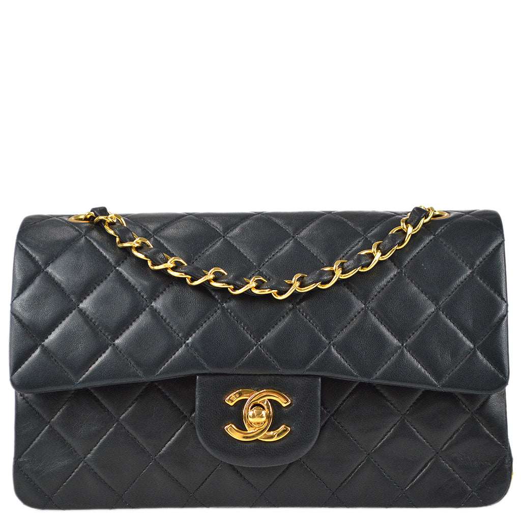 Chanel 1991-1994 Classic Double Flap Small Shoulder Bag Black Lambskin