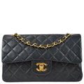 Chanel 1991-1994 Classic Double Flap Small Shoulder Bag Black Lambskin
