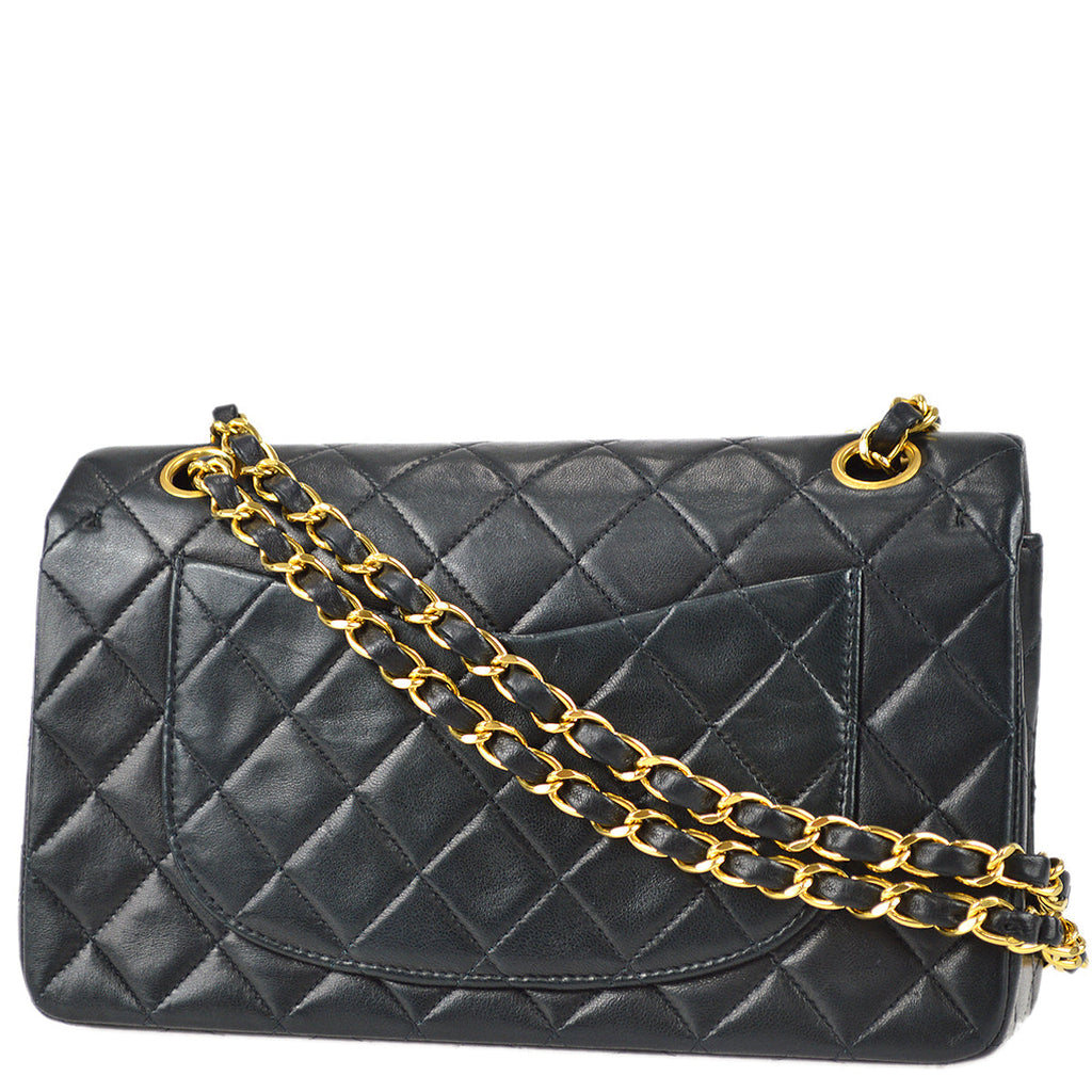 Chanel 1991-1994 Classic Double Flap Small Shoulder Bag Black Lambskin