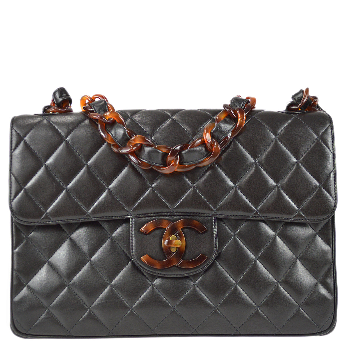 Chanel Classic Flap Jumbo Acrylic Chain Shoulder Bag Black Lambskin