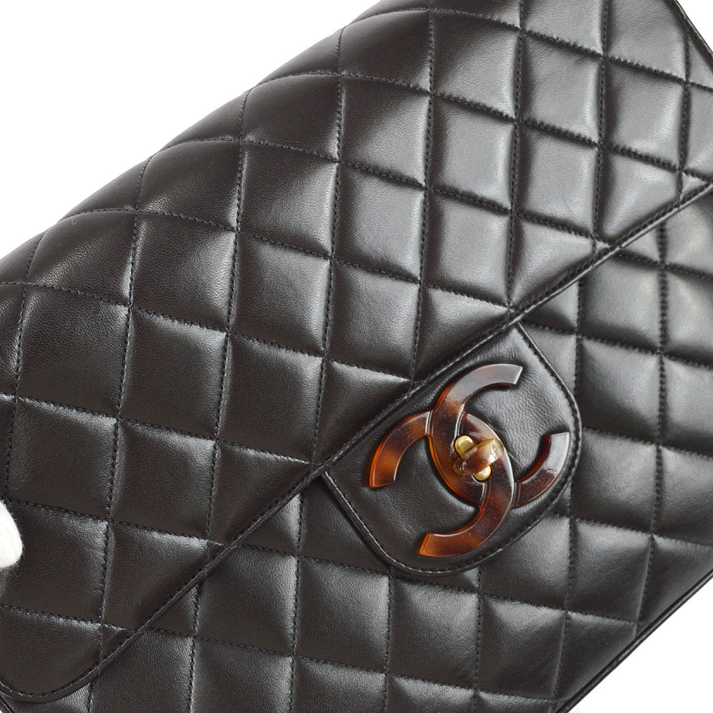 Chanel Classic Flap Jumbo Acrylic Chain Shoulder Bag Black Lambskin