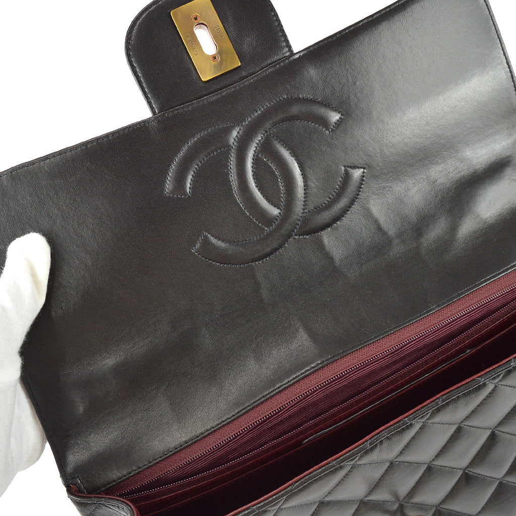 Chanel Classic Flap Jumbo Acrylic Chain Shoulder Bag Black Lambskin