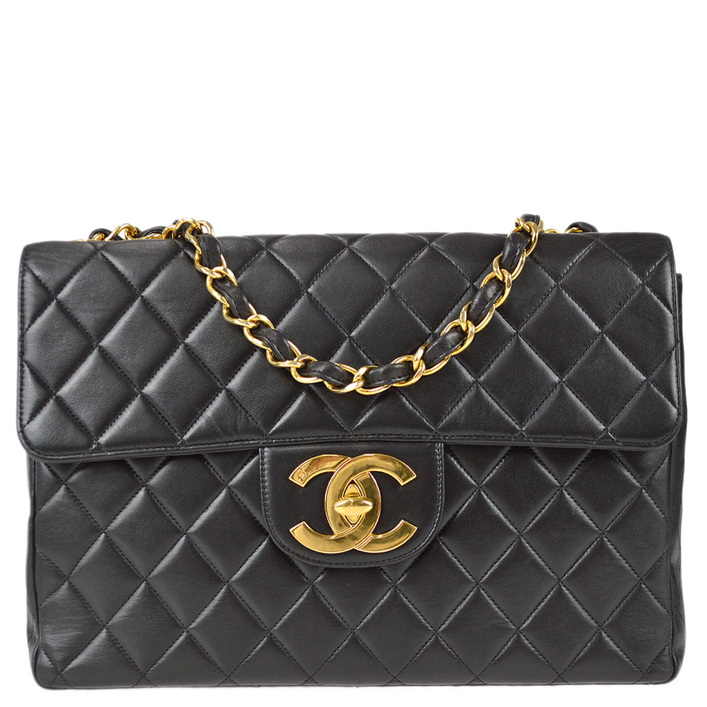 Chanel Classic Flap Jumbo Chain Shoulder Bag Black Lambskin