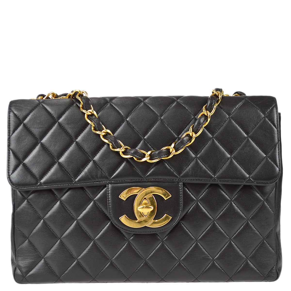 Chanel Classic Flap Jumbo Chain Shoulder Bag Black Lambskin
